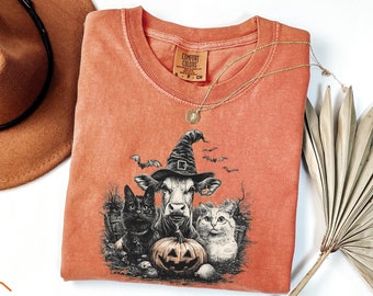 Comfort Colors® Halloween Shirt, Halloween Cat Shirt, Halloween Cow Shirt, Halloween Gift, Ghost Cows Shirt, Animal Lover Shirt, Cat Lovers