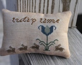 Tulip Time Spring Mini Pillow Cross Stitch  Made To Order