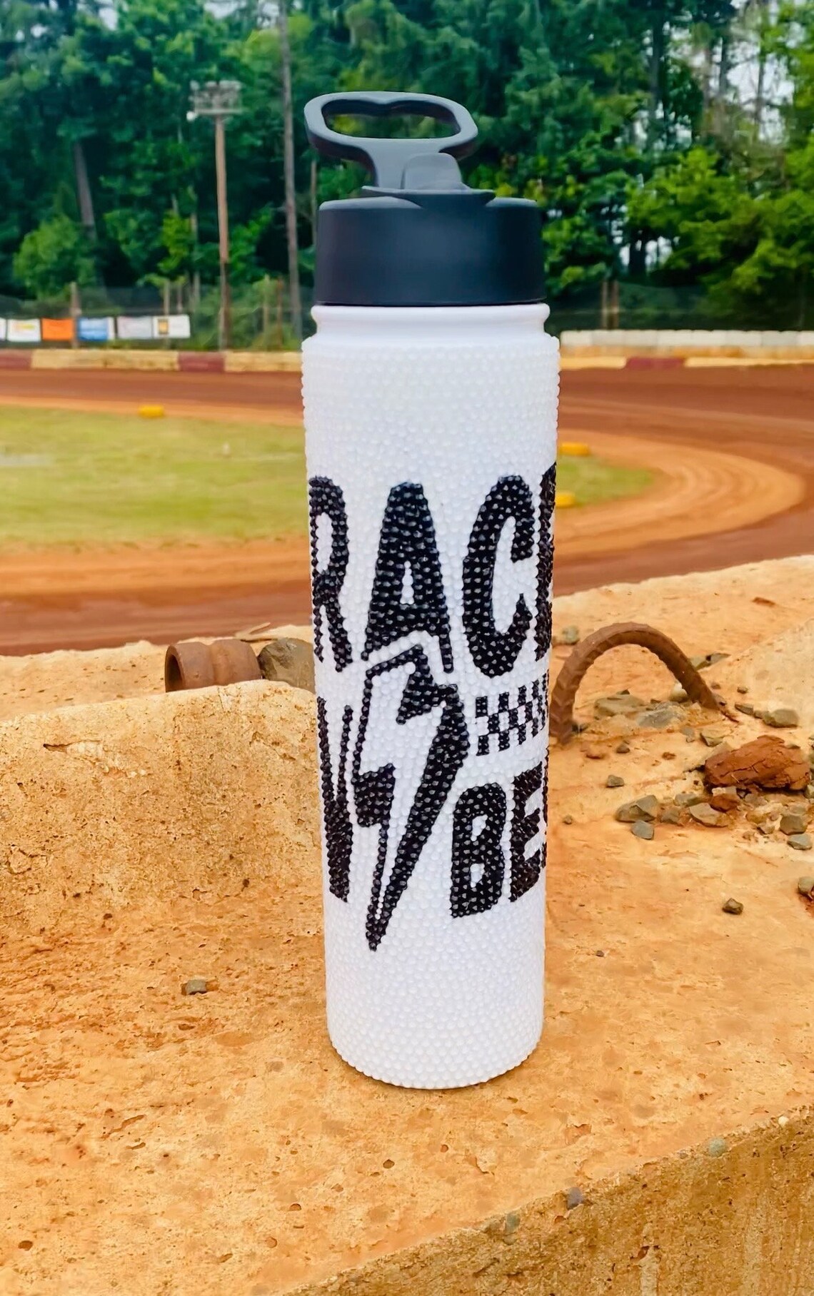 Dirt Track Racing Glass Rhinestone Race Vibes Tumbler White Race Gear ...