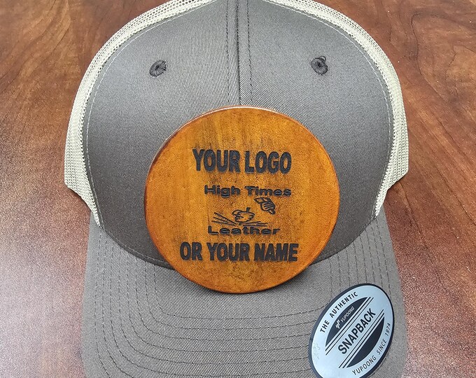 Custom Trucker Hats with Full Grain Veg-Tan Leather Patches, Hand made and laser engraved