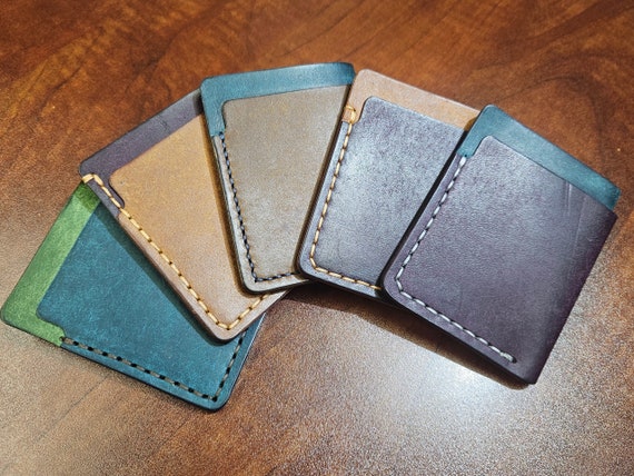 3 pocket Leather Credit Card wallet with Pueblo leather a full grain Italian leather Handmade Minimalist Credit Card holder.