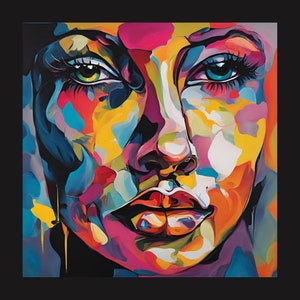 Abstract face painting, abstract face print, abstract wall art, available in 2 different sizes, printable instant download.