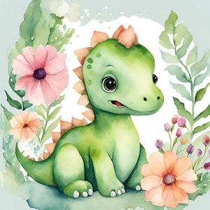Dinosaur watercolor prints, set of 9 dinosaur bundle, dinosaur printables in different sizes perfect for nursery or girl&#39;s room