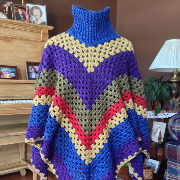 Granny's Turtleneck Poncho Crochet Pattern, Digital Download