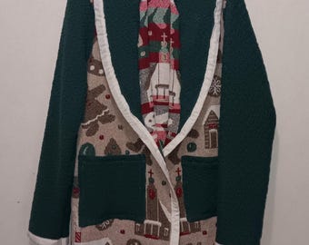 Gingerbread man tapestry blanket Upcycle Jacket/Coat. Please read item description/photos for measurements.*