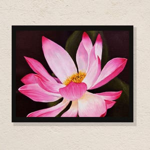 Lotus Flower Wall Art - Pink Lotus Painting Print, Sacred Flower Canvas Wall Art, Peaceful Floral Artwork for Yoga or Meditation Room