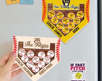 Custom Softball Coach Gift, Personalized Baseball Team Magnet with Names, Appreciation Gift for Coach,End of Season Thank You Gift Idea FM22
