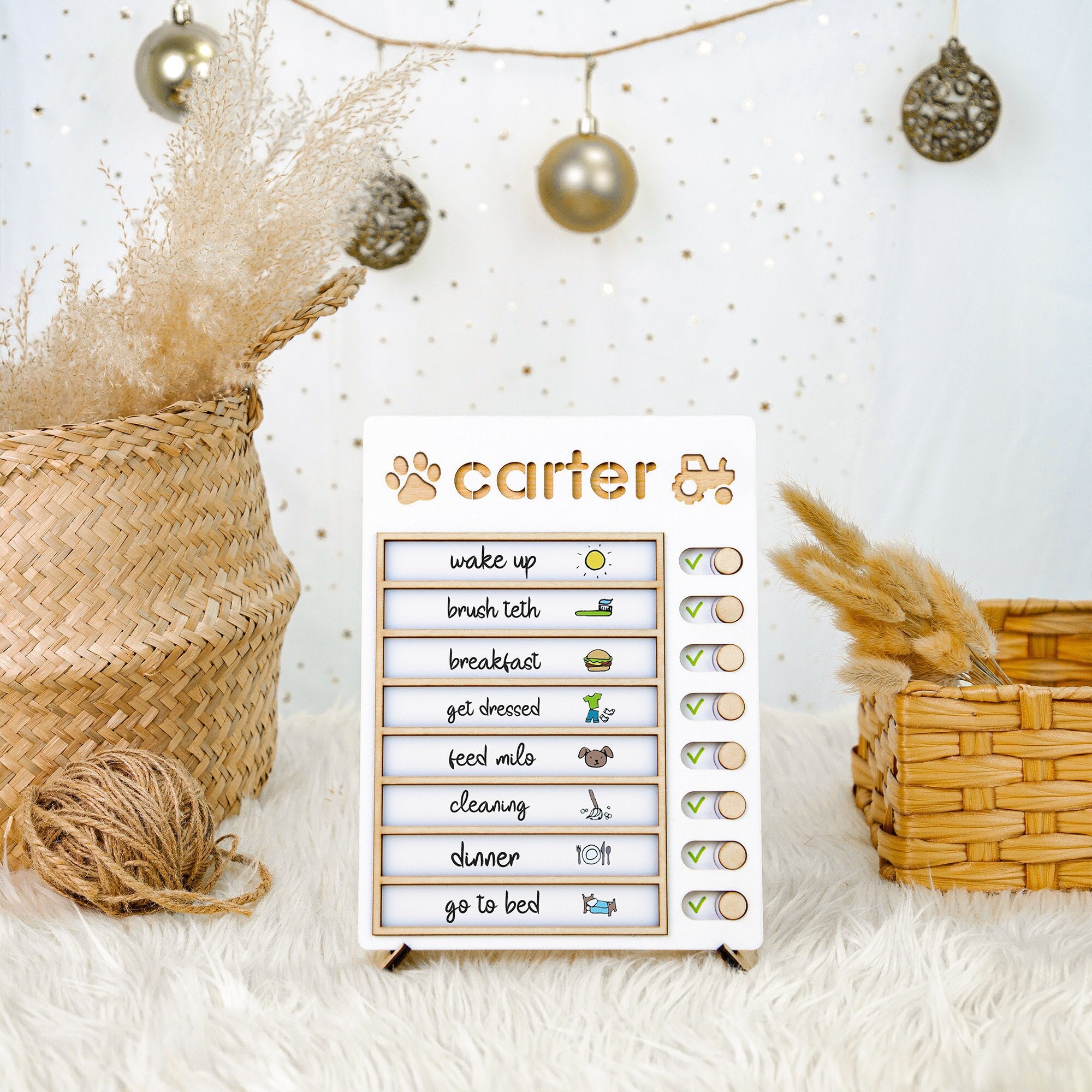 Personalized Kids Checklist Chore Chart, Daily Routine and Task Board, Bedtime Routine Chart, Visual Schedule for Toddlers and Kids PR01