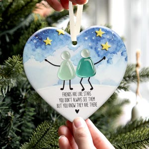 Pesonalized Friendship Sea Glass “Friends Are Like Stars” Ornament, Real Sea Glass Art Friendship BFF Ornament, Besties Group Friend Gift