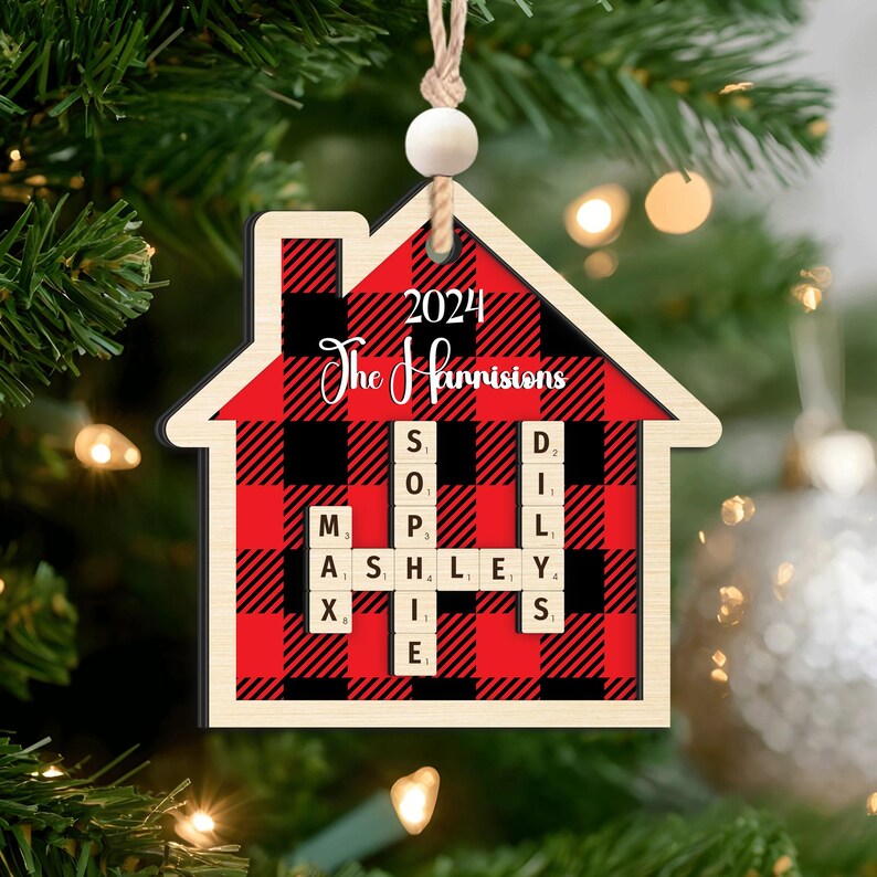 Personalized Home Shaped 2layer Wooden Ornament, Personalized Scrabble