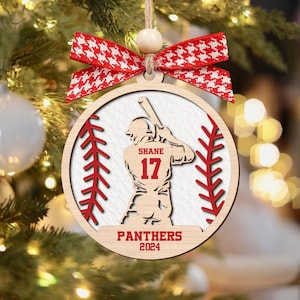 Custom Baseball Wood Ornament, Personalized Baseball Ornament,  2 Layered and Engraved Wooden Ornament, Baseball Jersey Gift, CF429