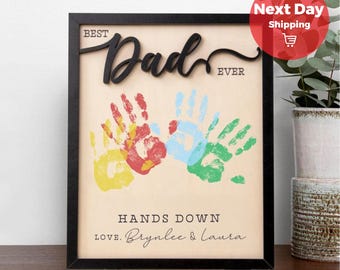 Personalized Father’s Day Gift from Kids, DIY Handprint Sign, Hands Down Dad Sign, Gift for Grandpa, Gift for Dad or Stepdad, FF21