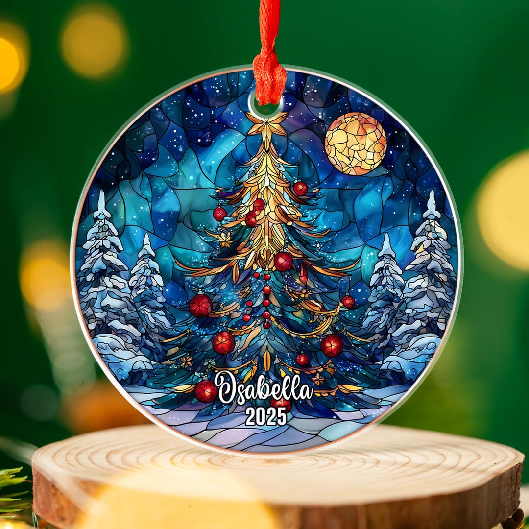 Personalized Stained Glass Christmas Ornament 2025, Custom Name Holiday ...