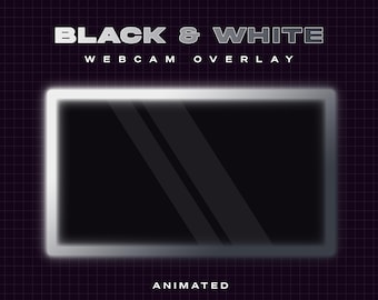 May include: Black and white animated webcam overlay with a silver frame and a grid pattern background. The text "BLACK & WHITE WEBCAM OVERLAY ANIMATED" is displayed on the overlay.