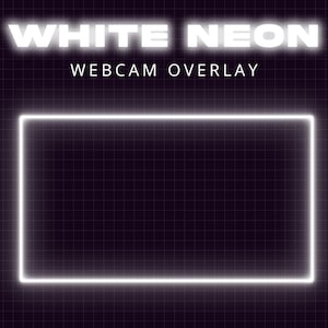 以下が含まれることがあります： グリッドの背景を持つ白いネオンのウェブカメラオーバーレイ。オーバーレイは、白いネオンの境界線を持つ長方形です。