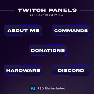 Twitch Panels - Blue Futuristic Panels for About page on Twitch, Editable Stream Panels, PSD Included, Blue Twitch Panels