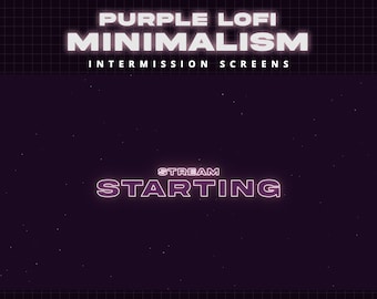 LoFi Glowing Twitch Stream Screens Bundle | Animated Starting Soon, Ending, BRB & Offline Screens | Purple Neon Stream Intermission Screens