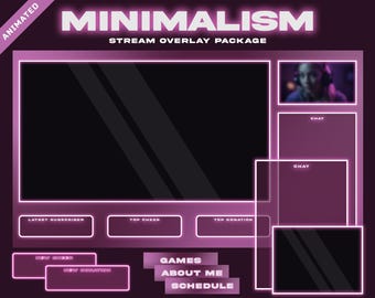 Paquete de superposición de Twitch de color rosa: paquete de superposición de transmisión con temática minimalista de color rosa, tema de Twitch