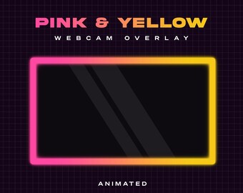Pink and Yellow Animated Webcam Overlay, Glowing Stream Overlay, Camera Frame, Twitch Streaming Overlay, Webcam Border, Facecam Frame