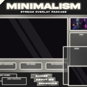 Gray Twitch Overlay Package - Black & White Minimalist stream overlay package, Glowing Neon Stream Design, Modern Clean Twitch Overlays