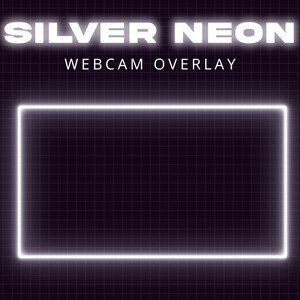 May include: A white neon frame on a black grid background. The text "SILVER NEON WEBCAM OVERLAY" is above the frame.