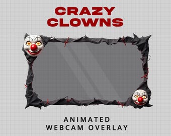 Crazy Clowns Animated Webcam Overlay - Horror Clown Facecam Border, Scary Circus Streaming Overlay, Webcam Border, Vtuber Assets