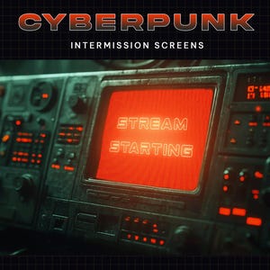 Pode incluir: Um monitor de computador de estilo vintage com uma tela vermelha exibindo o texto "STREAM STARTING" em uma fonte tipo neon. O monitor faz parte de um painel de controle maior com vários botões e mostradores.