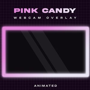 May include: Animated webcam overlay with a pink neon frame. The text "PINK CANDY WEBCAM OVERLAY ANIMATED" is displayed below the frame.