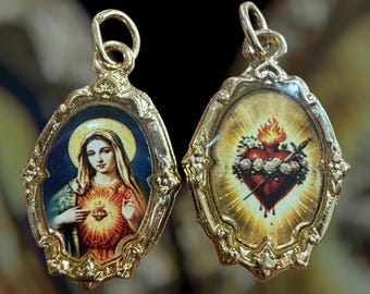 Gold Filled, Sacred Heart of Mary Catholic Medal/Charm, Double-sided images