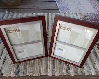 May include: Two brown picture frames with silver trim and a window pane design. Each frame has two openings for photos. The frames are labeled "home frame 5x7" and "home frame 4x6".