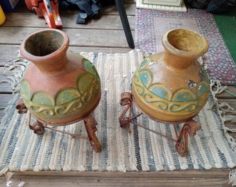 Vintage clay pots/Vessels with rustic stands