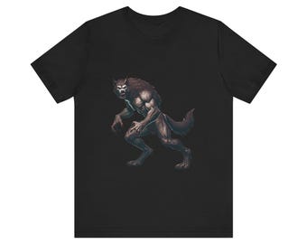 T-shirt loup-garou créatures au clair de lune imprimé à la main - t-shirt graphique loup-garou hurlement lunaire pour Halloween effroi de la pleine lune T-shirt loup-garou unique