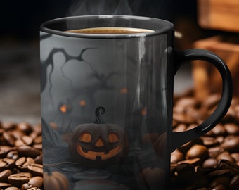 Mug citrouille effrayante pour Halloween dans un monde fantastique, ensemble de tasses dans un royaume fantastique et mystique