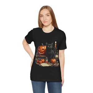 Spooky Black Cat Shirt - Perfect Halloween Costume Vintage Style Black Cat Shirt for Halloween Fun Halloween Black Cat Tee -Cute and Festive