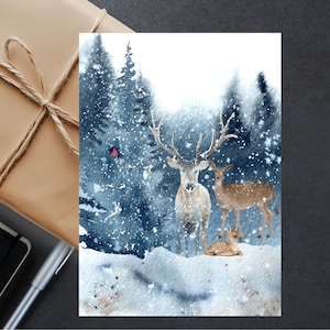 Jäger Karte Digitale Hirsch fam Karte druckbare Natur Karte Jagd Karte Valentinstag Karte Sofort Download Wald Winter Grußkarte