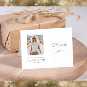 Funeral thank you note card photo Custom funeral service/minimalistic no template digital download designed celebration of life thanks