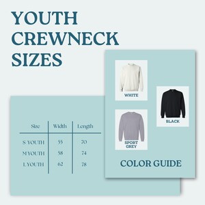 a brochure for a youth crew neck sweater size guide