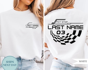 Custom Pit Crew Shirt, Family Matching Shirt And Bodysuit, Race Car Sweater, Checkered Flag Shirt, Dirt Track Racing, Drag Racing, Pit Stop