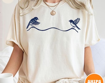 Bird Shirt, Bird on Wire, Cute Birds Shirt, Women's Bird Shirt, Bird Lover Gift, Bird Birthday Gift, Mothers Day Gift, Bird Sighting Shirt