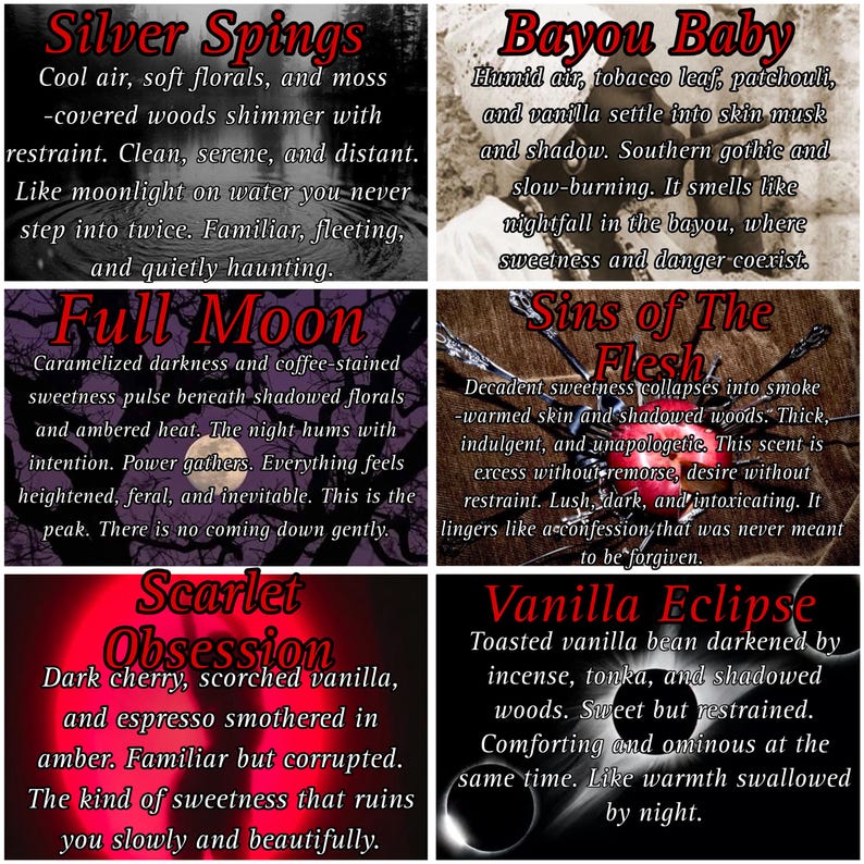 Blood Moon Kiss Perfume fragrance | gothic Vanilla Cherry Perfume Oil/Mist | vampire haunting Scent | Luxury Gothic choose your own Scent! image 4