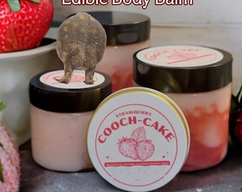 Bálsamo corporal comestible con sabor a fresa. Bálsamo corporal hidratante hecho a mano. Manteca corporal con aroma dulce natural. Bedroom Attraction. Sabor a fresa.