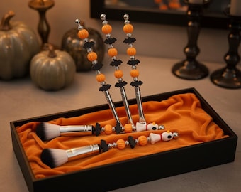 Halloween-make-upborstelset - spookachtig pompoen- en vleermuisontwerp - horrorborstels