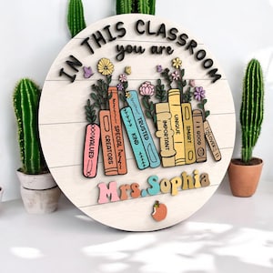 Custom Teacher Door Hanger, Personalized Classroom wood Teacher Door Sign, Cute Back to School Gift