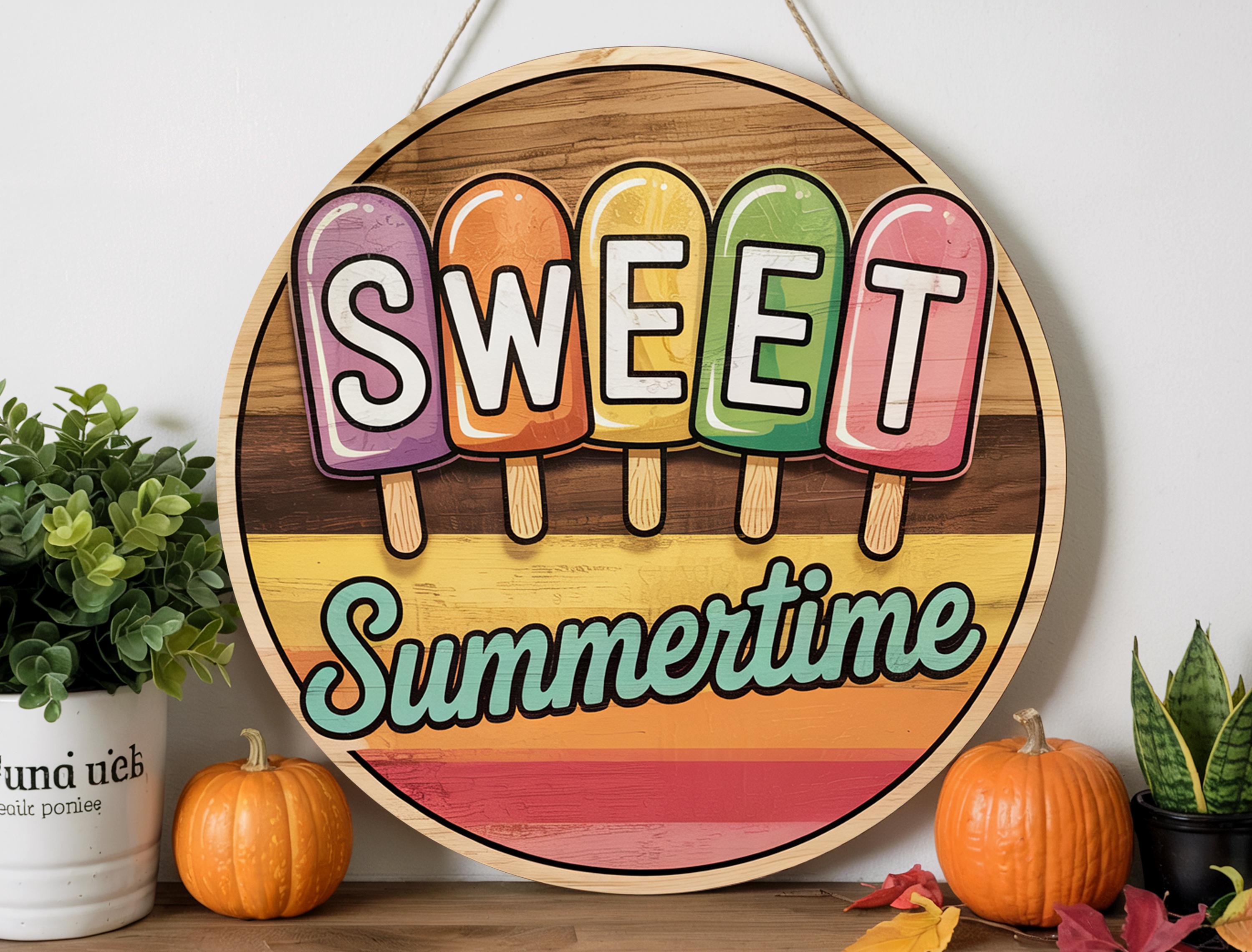 Summertime Sign Sweet Summertime Popsicle Door Sign – Colorful Summer Wood Wall Decor ...
