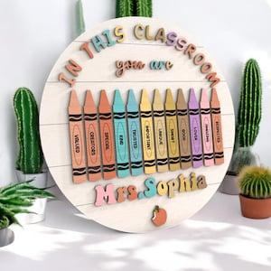 Custom Teacher Name Sign, Personalized Classroom wood Teacher Door Sign | Classroom Teacher Gift | Colorful Teacher Decor