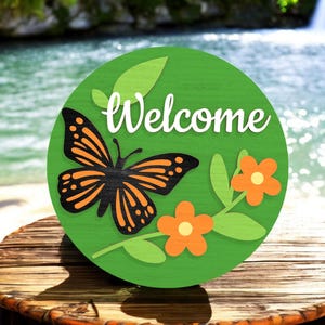 Hello Spring Door Hanger, Handmade 3D Wooden Sign with Colorful Flowers, Seasonal Front Door Decor, Butterfly Welcome Door Sign