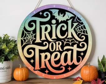 Halloween Welcome Sign | Spooky Bat & Spiderweb Wooden Door Hanger - Etsy