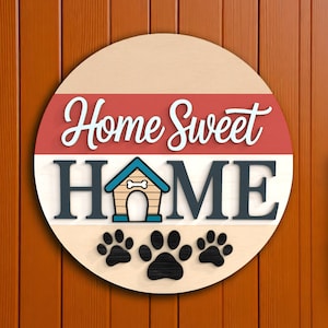Home Sweet Home-deurhanger | Pet Lover rond bord | Leuk welkomstbord met pootafdruk voor entree | Houten hondendecor