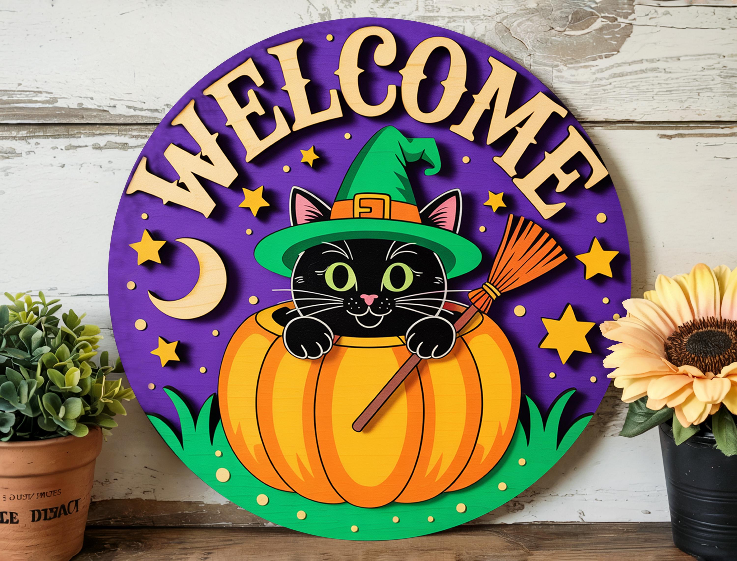Porta per gatti e strega in betulla realizzata a mano / Decorazione per la casa di Halloween - Italia