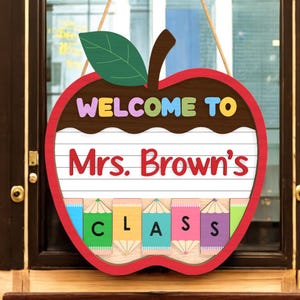 Spersonalizowany nauczyciel Apple Door Sign, niestandardowy znak z imieniem nauczyciela, znak do klasy nauczyciela, znak warstwowy MDF, prezent dla nauczyciela z powrotem do szkoły